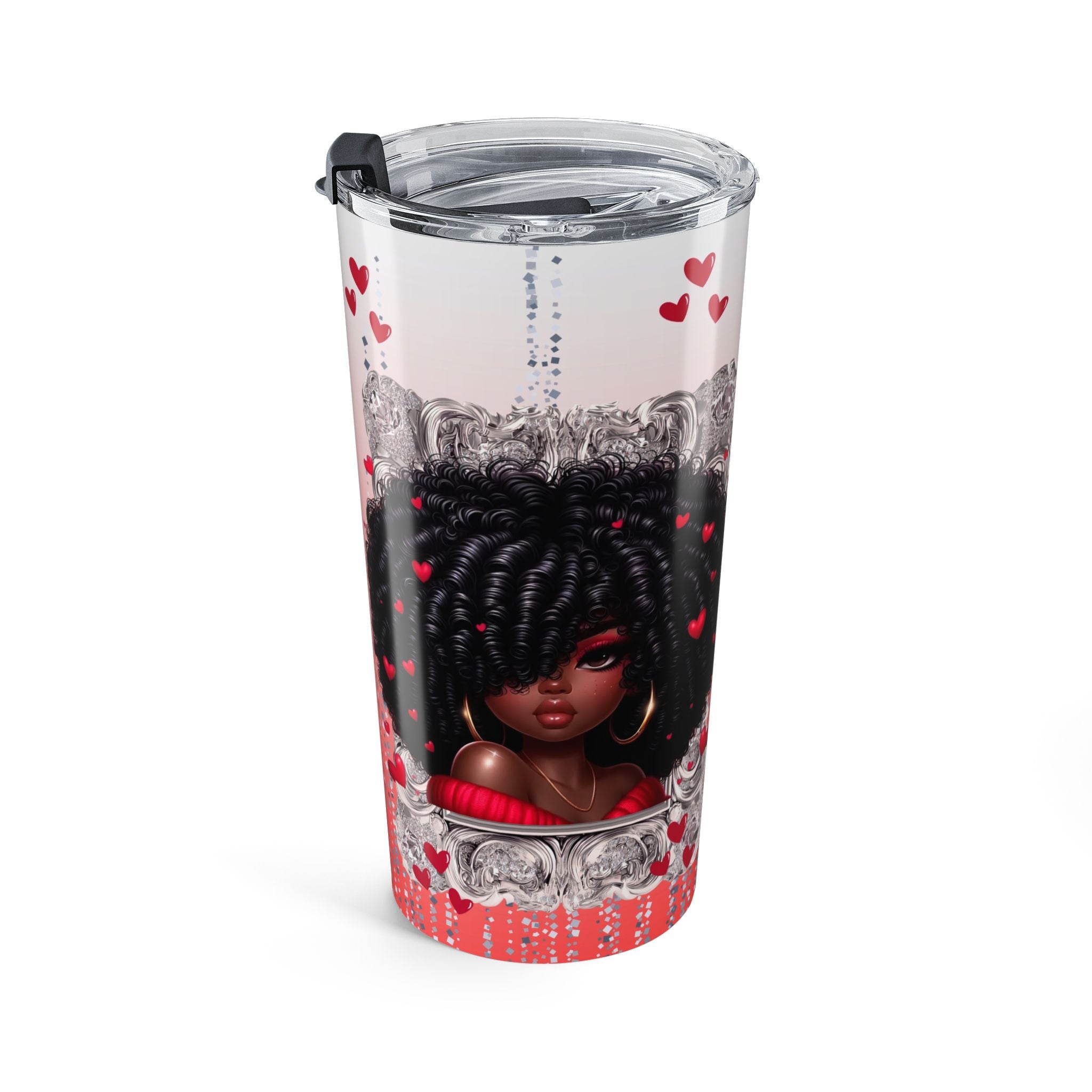 Queen of Hearts Glam Tumbler – 20oz Stainless Steel Skinny Cup with Lid & Straw
