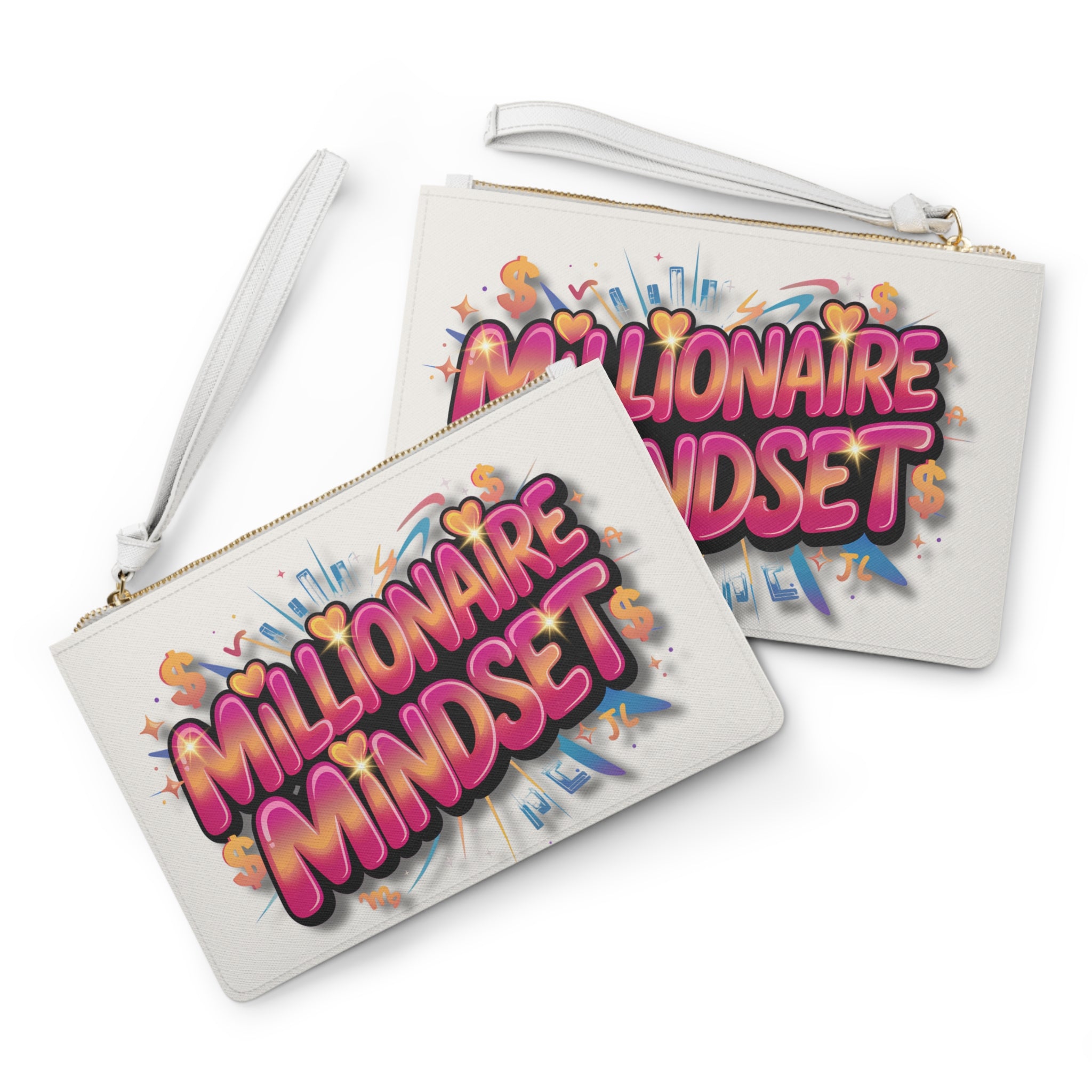 Millionaire Mindset Clutch Bag — Pink Graffiti Statement Wristlet