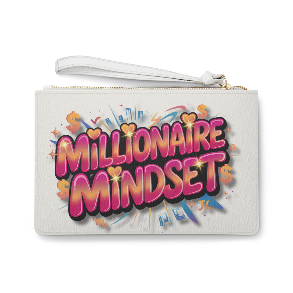 Pouch with 'Millionaire Mindset' text and colorful design on a white background