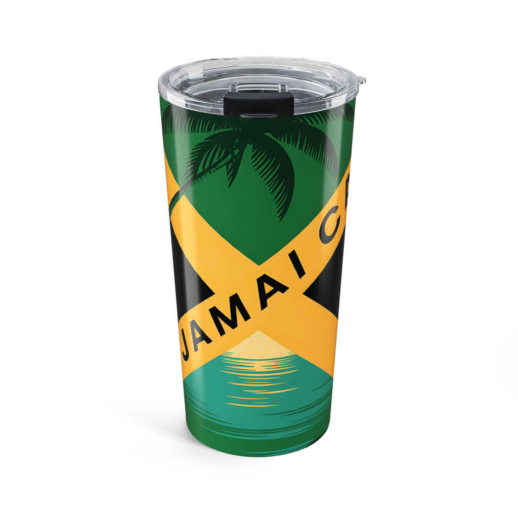 Tumbler with Jamaican flag design on a white background