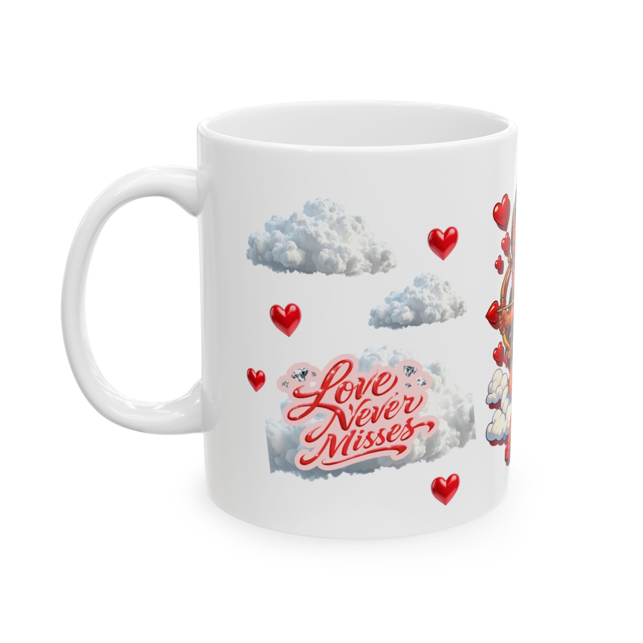 Love Never Misses Cupid Mug – Cute Valentine Coffee Cup Gift for Her