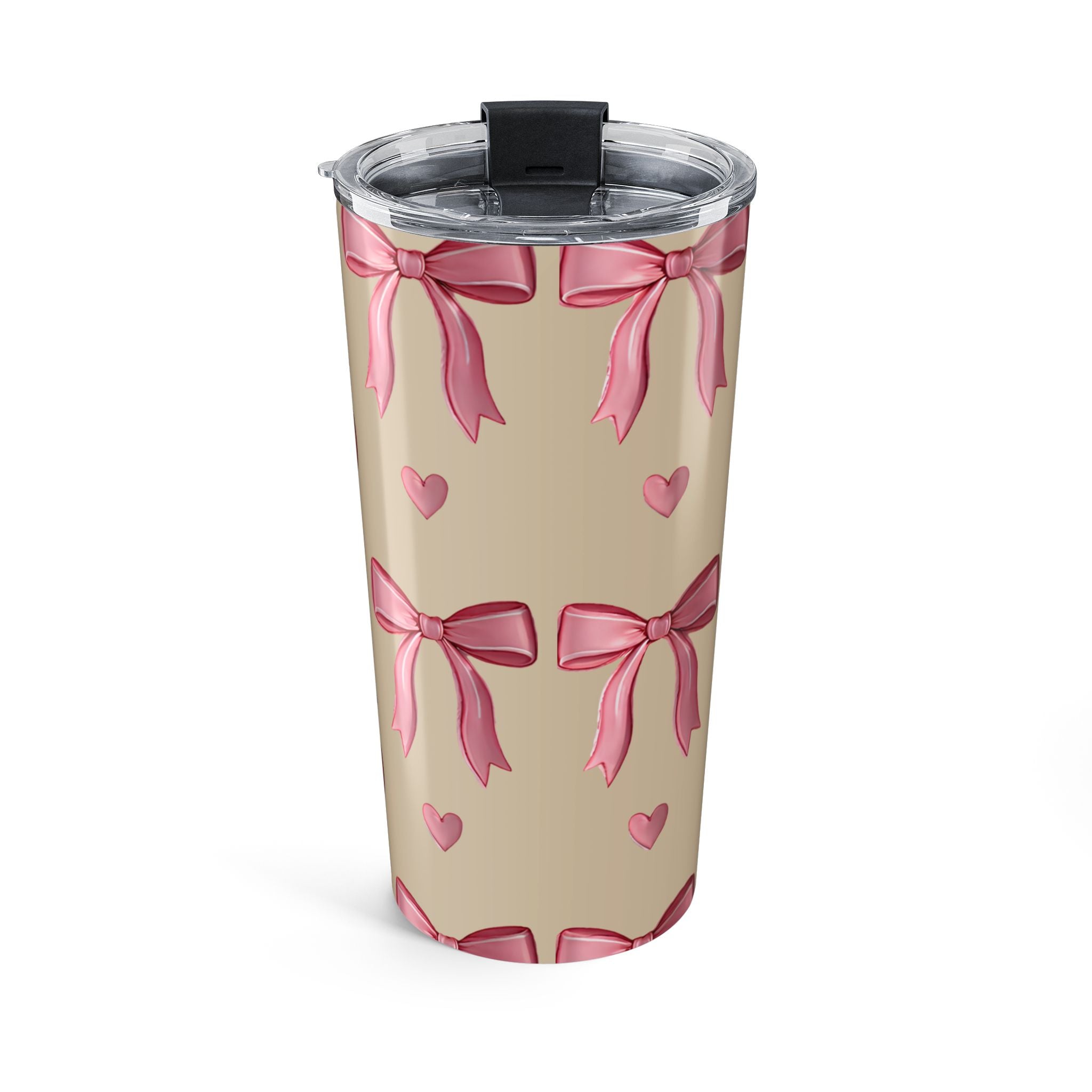 20oz Cherry & Pink Bow Insulated Tumbler — Cute Heart Pattern Travel Cup