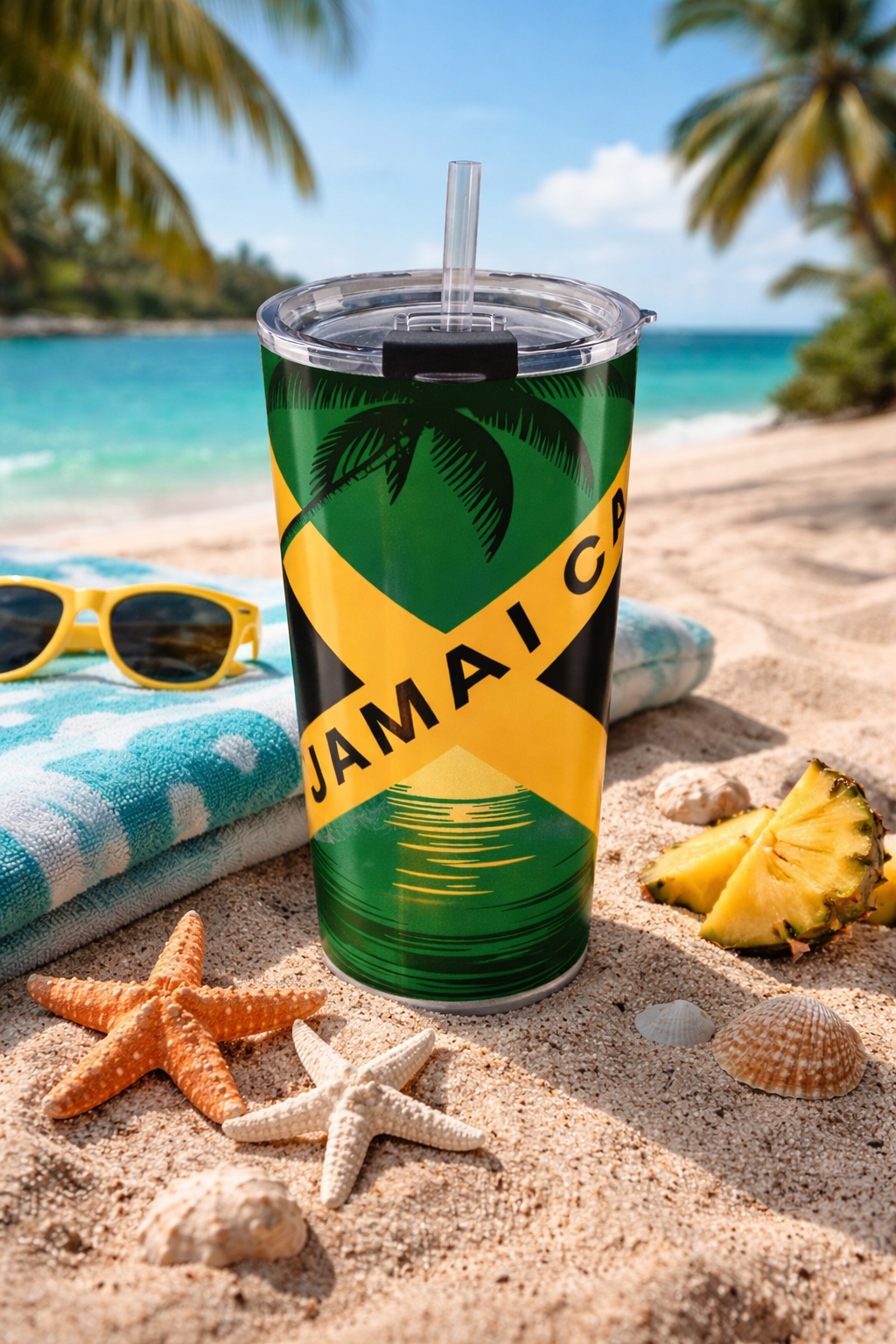 Jamaica Flag Tropical Skinny Tumbler Wrap – 20oz Island Vibes Stainless Steel Travel Cup