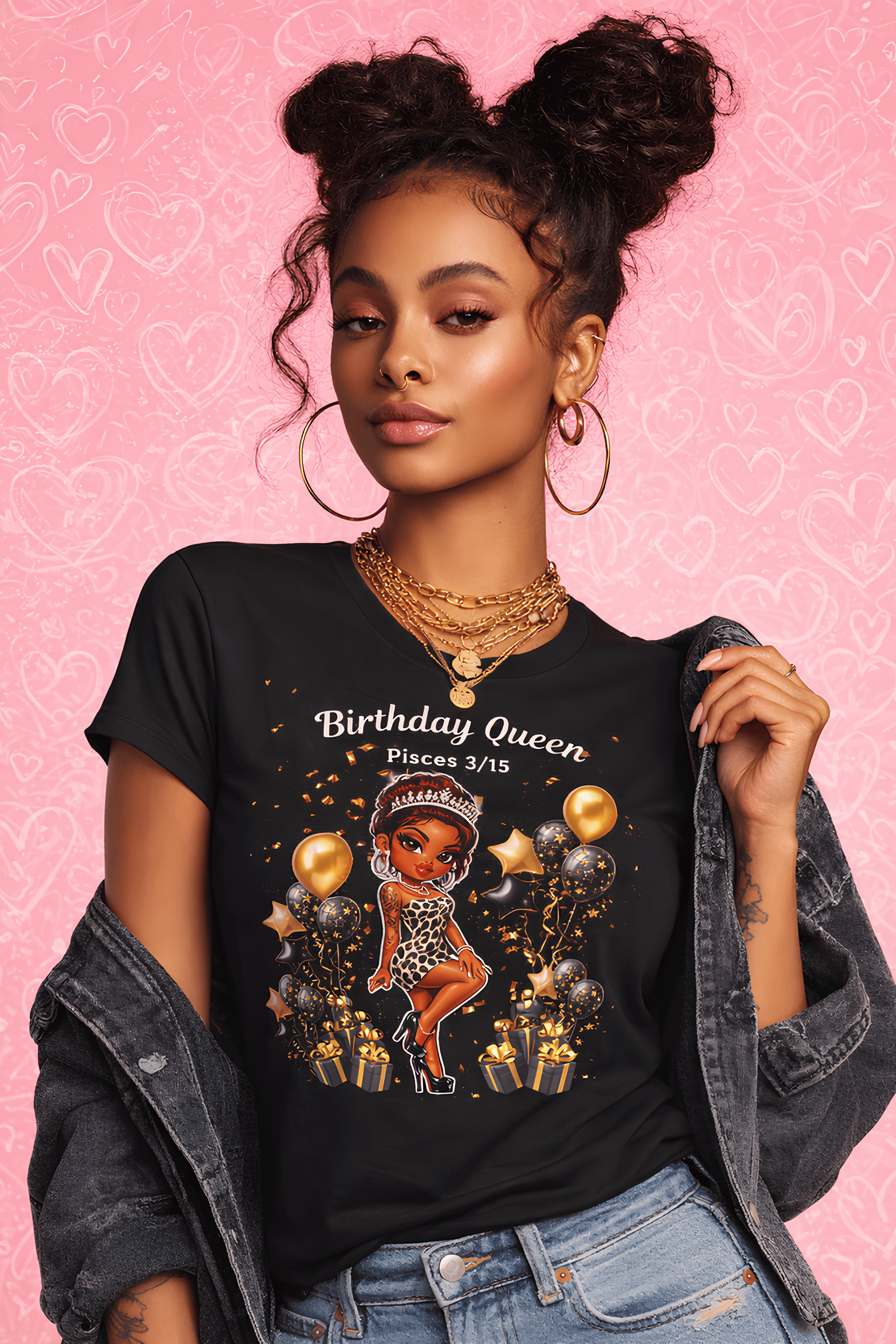 Birthday Queen Graphic T-Shirt – Glam Leopard Birthday Party Tee for Women