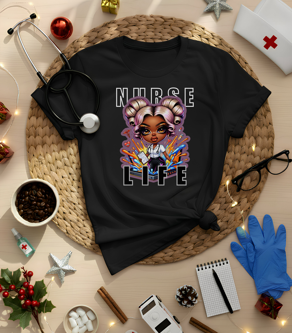 Nurse Life Graphic T-Shirt -Cartoon Design