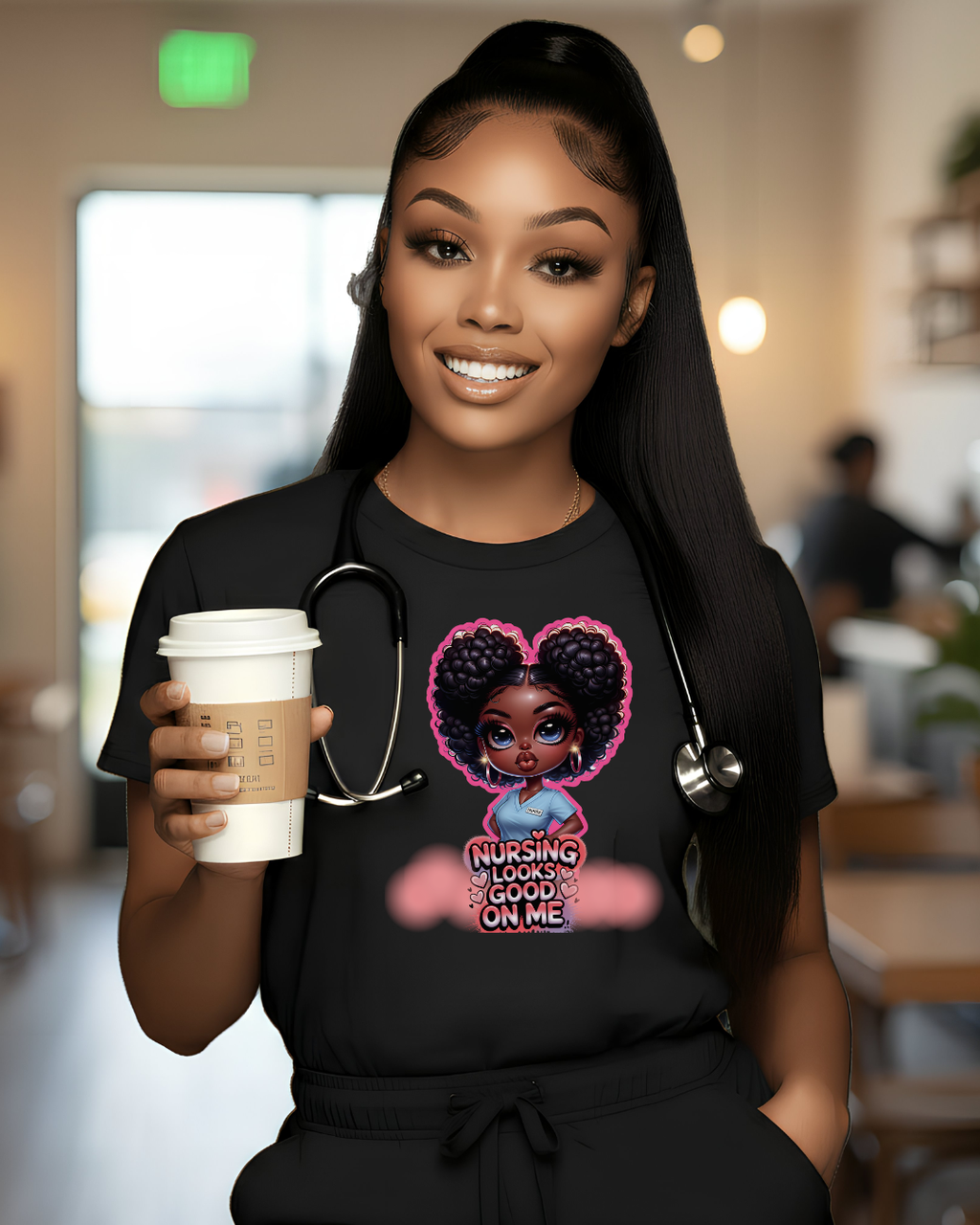 Nursing Looks Good On Me Graphic T‑Shirt — Cartoon Style